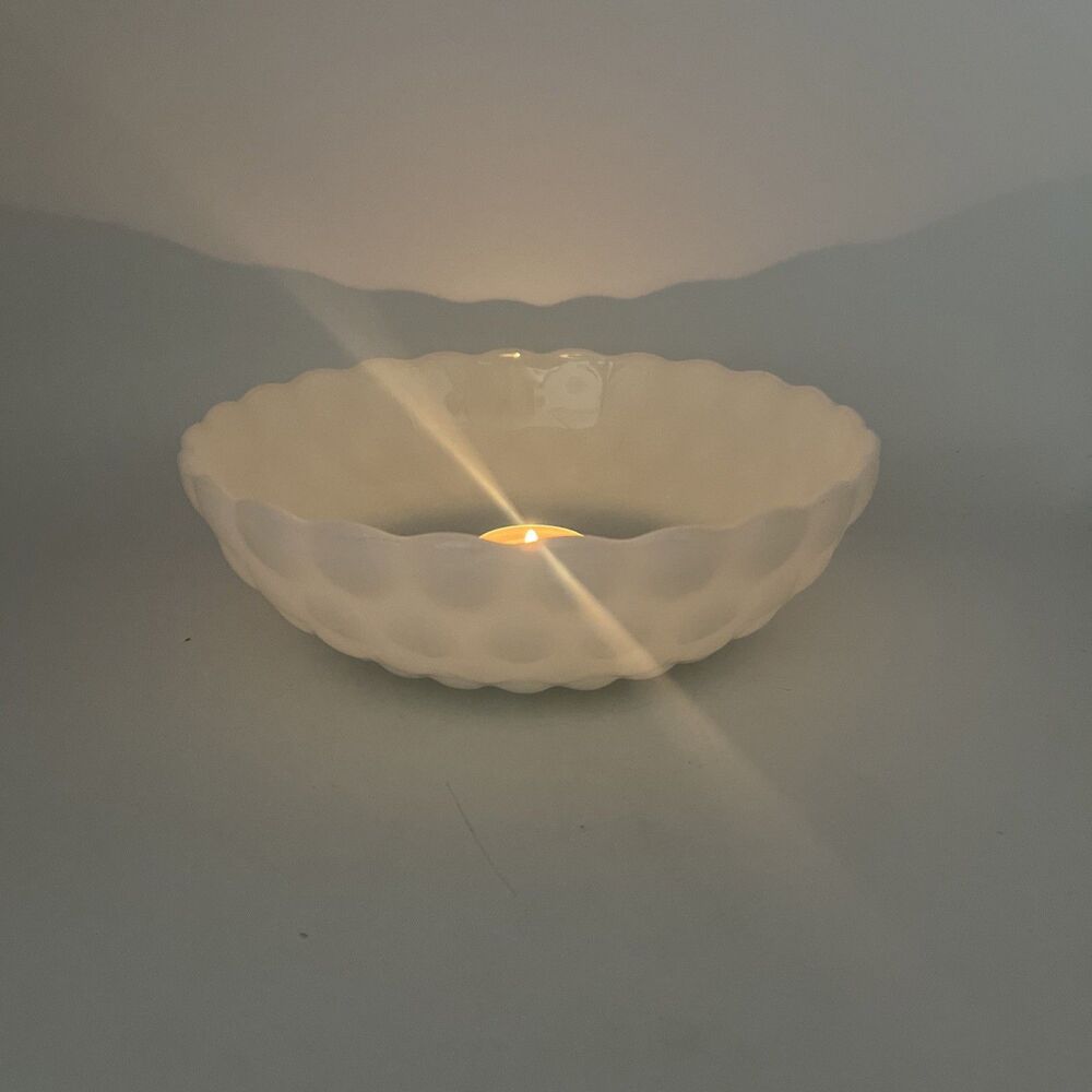 Vintage Anchor Hocking Bubble Milk Glass White Serving Bowl, Candy Dish